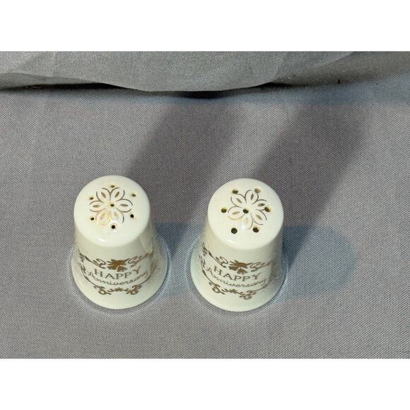 Vintage 25th Anniversary Porcelain Salt & Pepper Shakers w/Rubber Stopper - Picture 4 of 7